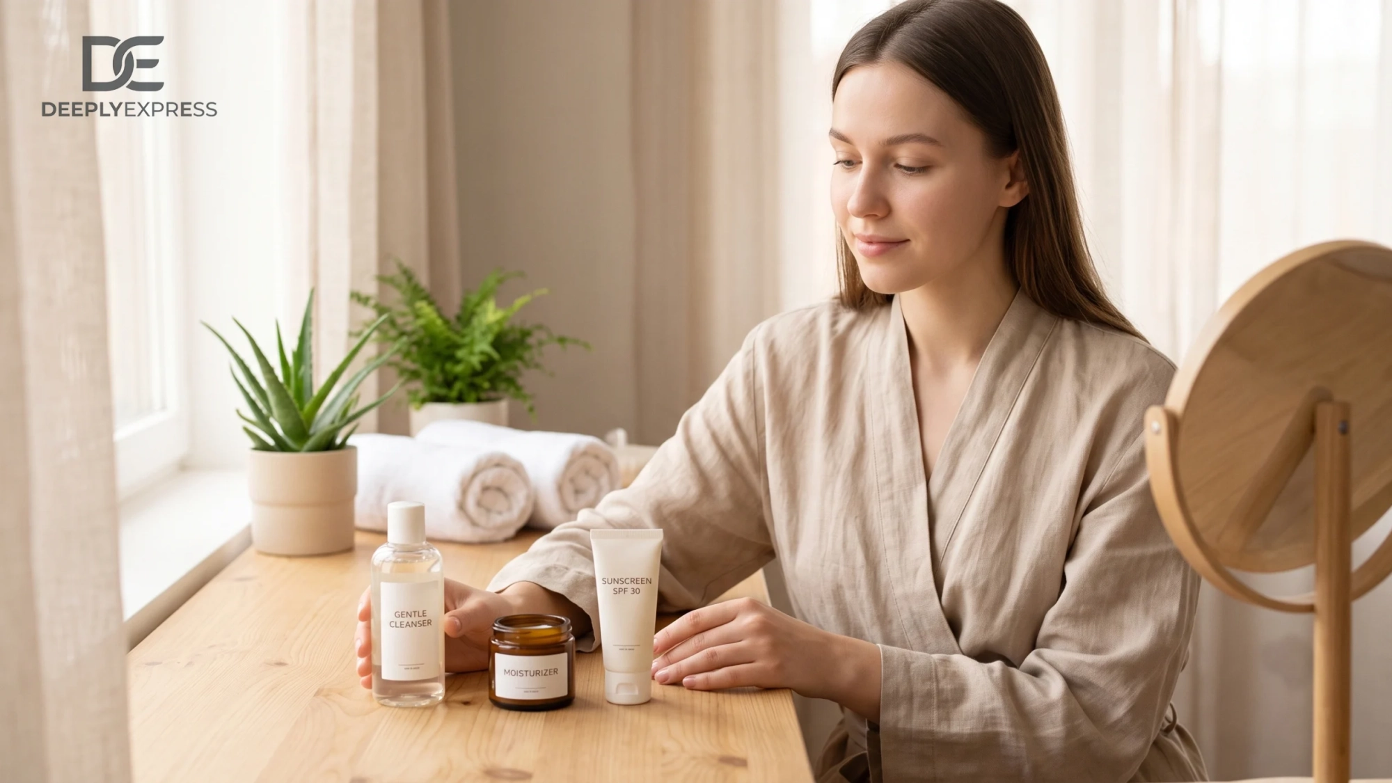 Develop a simple skin care routine for clearer and healthier skin through useful tips about cleansing, moisturization, sun protection, diet, sleep, and hydration.